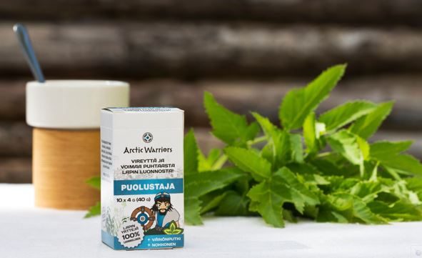 Arctic Warriors product, a mug and herbs.