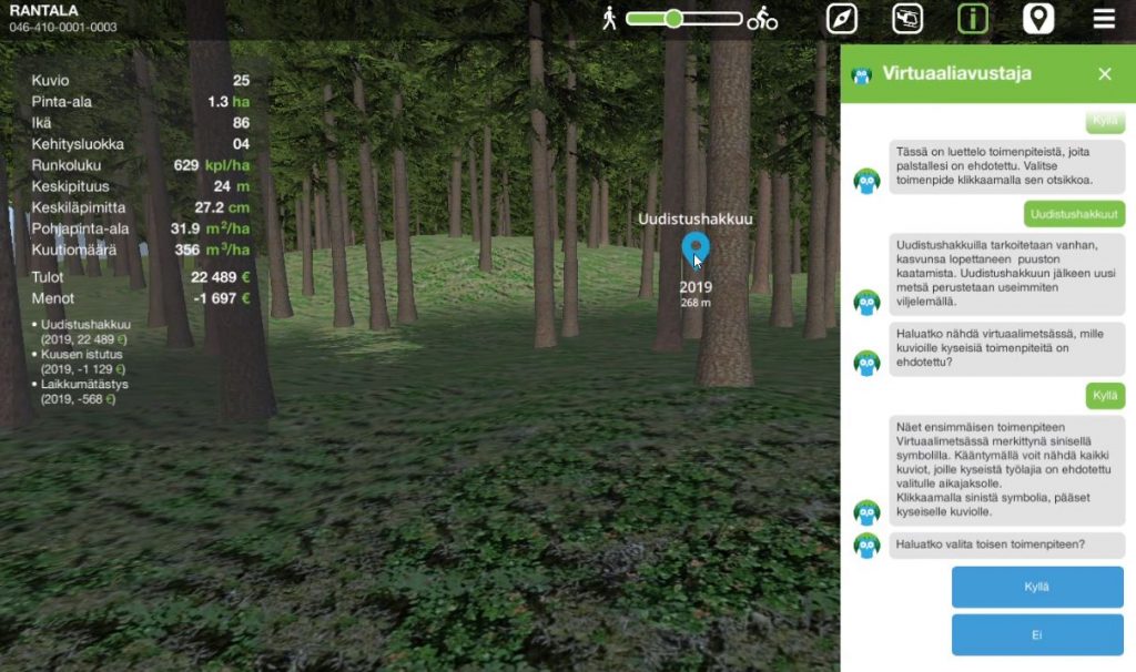 Virtuaalimetsän virtuaaliavustaja lukee ohjeet ja vinkit myös ääneen.