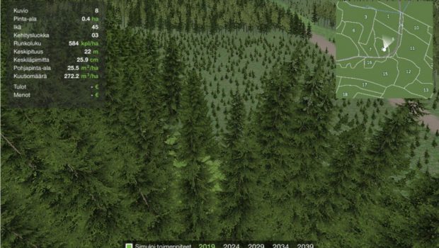 Virtuaalimetsä-sovelluksen metsää.