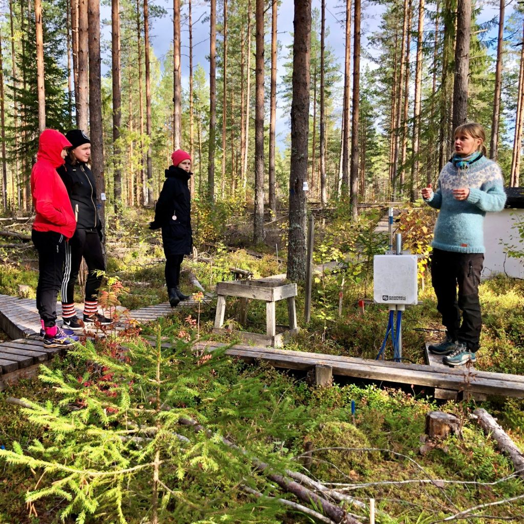 Ihmisiä seisomassa metsässä. 